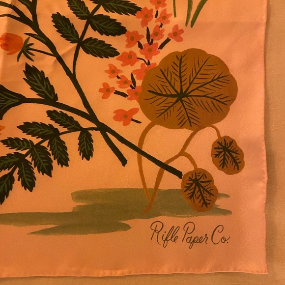 Rifle Paper Co. pink floral blooming silk twill scarf 33" square - Picture 2 of 5